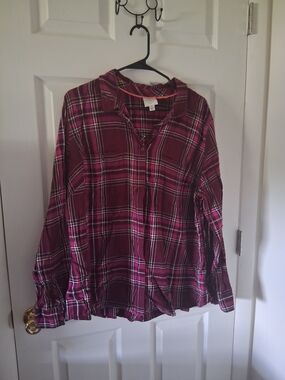 St. John's Bay Burgundy and Pink Plaid Button-Up Shirt